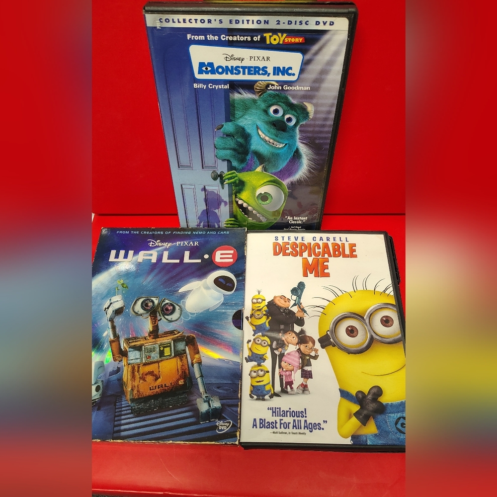 Disney Pixar DVD: Monsters Inc, Wall :E & Despicable Me DVD Set Of 3 Movies.